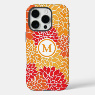 Coque iPhone 16 Pro Monogramme Motif à fleurs orange