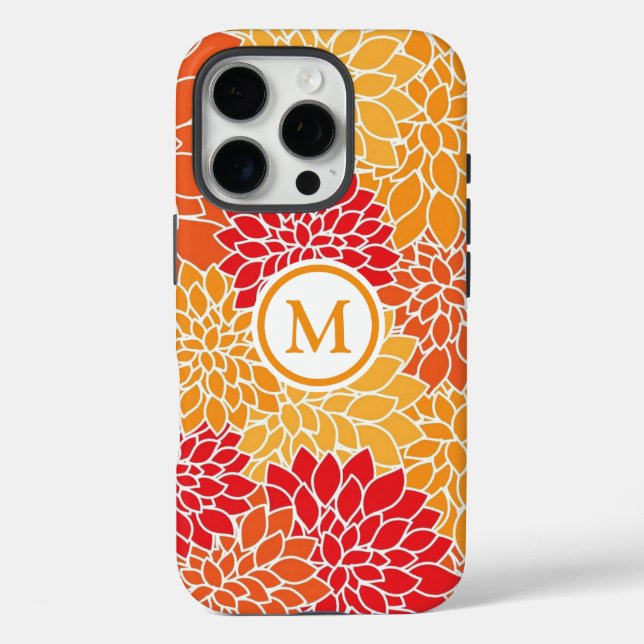 Coques Case-Mate iPhone Monogramme Motif à fleurs orange (Verso)