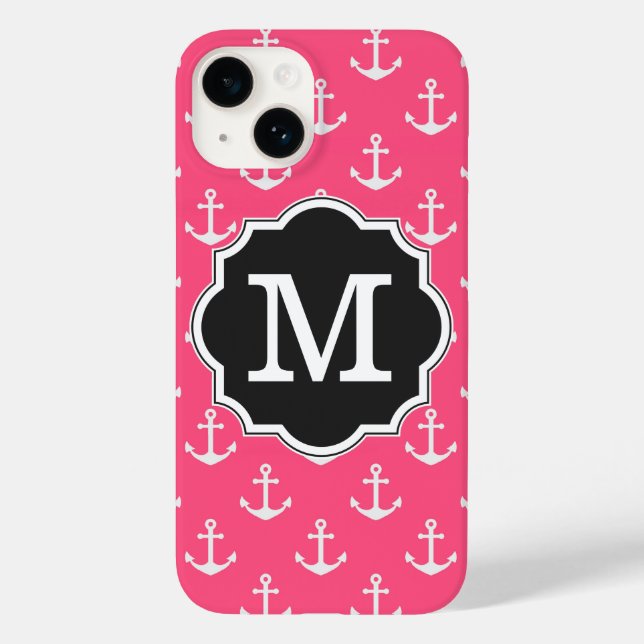 Coques Case-Mate iPhone Monogramme Motif Ancre rose (Verso)