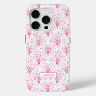 Coque Case-Mate iPhone monogramme motif art déco rose et blanc