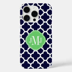 Coque iPhone 16 Pro Monogramme Motif bleu et blanc de la marine