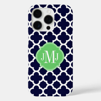 Coque iPhone 16 Pro Monogramme Motif bleu et blanc de la marine