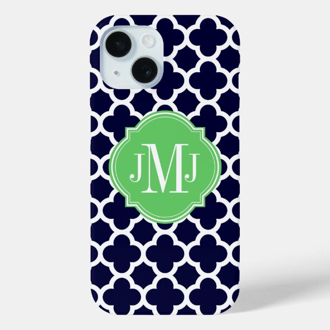 Coques Case-Mate iPhone Monogramme Motif bleu et blanc de la marine (Verso)