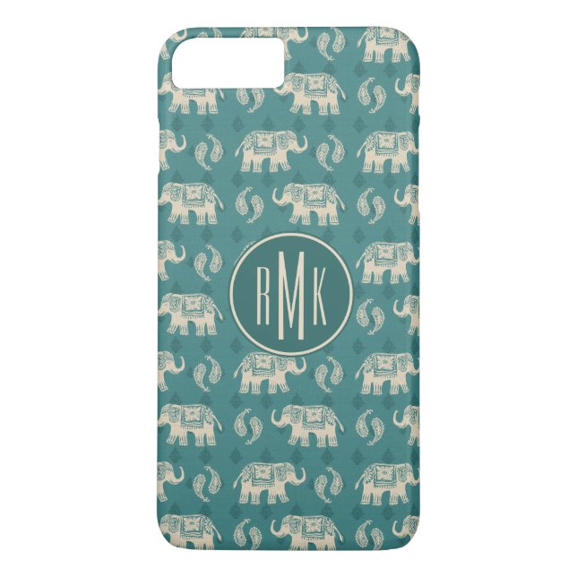 Coques Case-Mate iPhone Monogramme| Motif de la Caravane Turquoise éléphan (Dos)