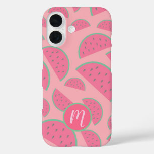 Coque Pour iPhone 16 Monogramme Motif de pastèque rose