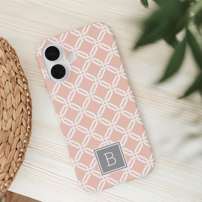Coques Case-Mate iPhone Monogramme Motif de pêche et treillis gris (Créateur téléchargé)