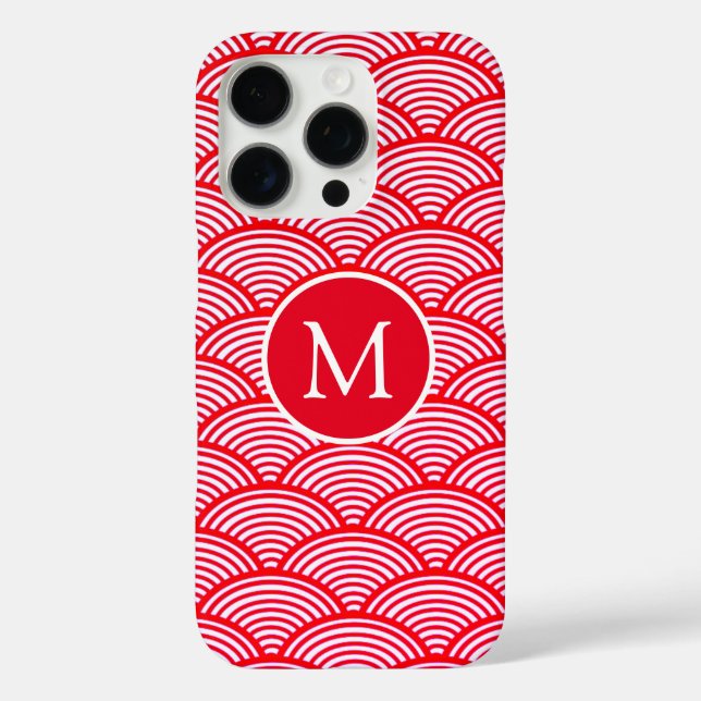 Coques Case-Mate iPhone Monogramme Motif de pétoncle rouge et blanc (Verso)