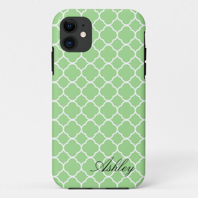 Coques Case-Mate iPhone Monogramme Motif de Quatrefoil vert Mint (Dos)