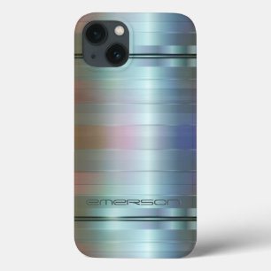 Etui iPhone Case-Mate Monogramme Motif de rayures bleu-gris métallique