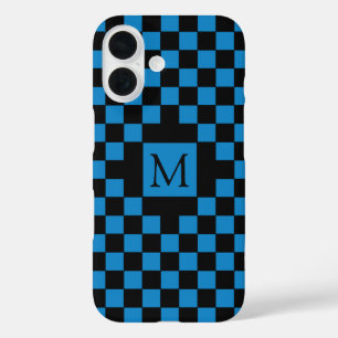 Coque Pour iPhone 16 Monogramme Motif en carton bleu et noir