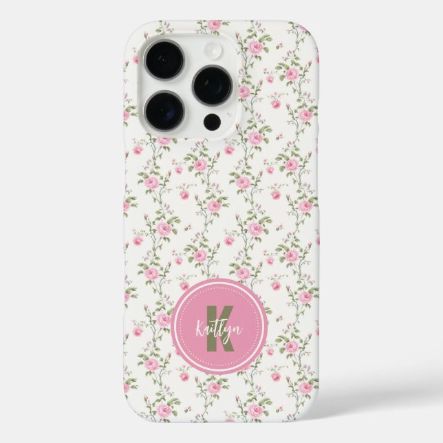 Coques Case-Mate iPhone Monogramme Motif Fleurs Roses Roses Élégantes (Verso)