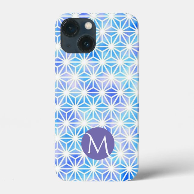 Coques Case-Mate iPhone Monogramme Motif géométrique bleu glace (Verso)