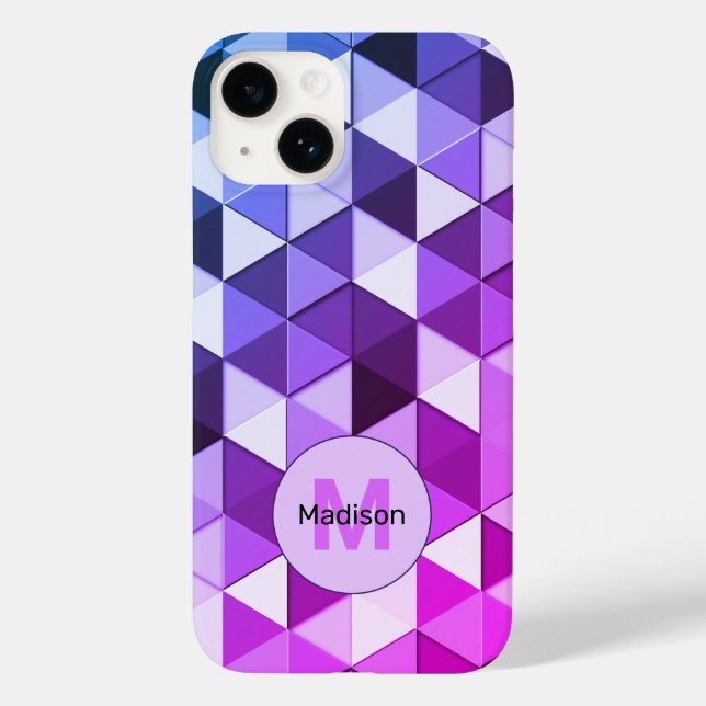 Coques Case-Mate iPhone Monogramme motif géométrique triangle bleu violet (Verso)