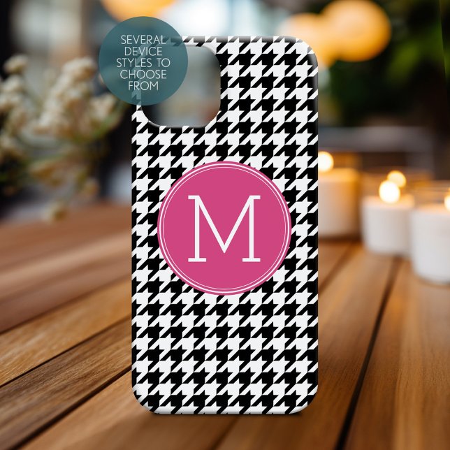 Coques Case-Mate iPhone Monogramme Motif noir blanc rose chaud (Personalized Phone Case with Monogram)