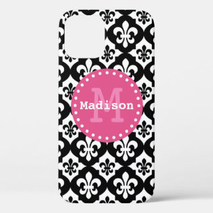 Case-Mate iPhone Case Monogramme Motif noir blanc rose Fleur-De-Lis