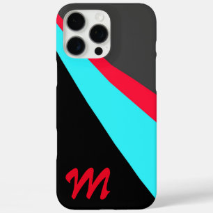 Coques iPhone 16 Pro Max Monogramme Motif noir bleu rouge gris