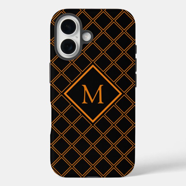 Coques Case-Mate iPhone Monogramme Motif orange et noir diamant (Verso)