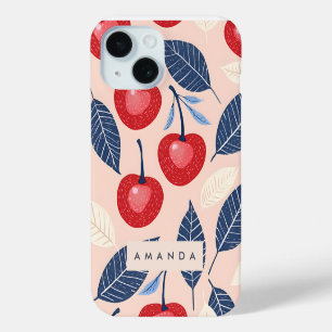 Coque Case-Mate iPhone Monogramme Motif personnalisé cerise et feuille