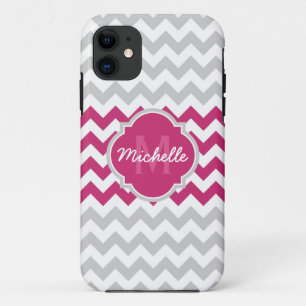Coque Case-Mate iPhone Monogramme Motif Quatrefoil Gris Rose Chevron