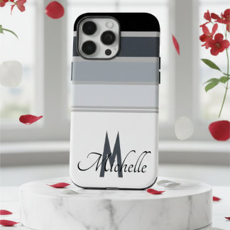 Coque iPhone 16 Pro Max monogramme motif rayure monochromatique stylé des 