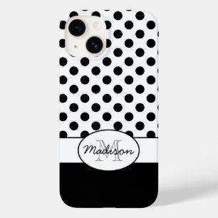 Coque Case-Mate iPhone Monogramme motif rétro à pois noirs et blancs mign