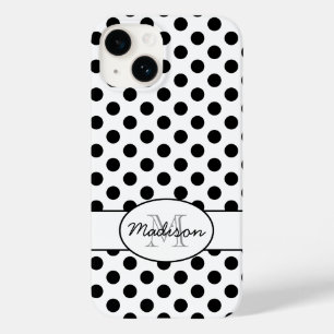 Coque Case-Mate iPhone Monogramme motif rétro à pois noirs et blancs Mign