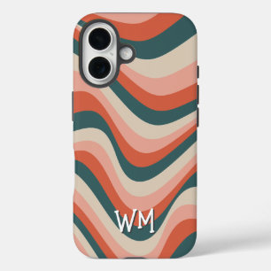 Coque Pour iPhone 16 Monogramme Motif Super à bande colorée rétro