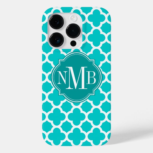 Coques Case-Mate iPhone Monogramme Motif Turquoise Quatrefoil (Verso)