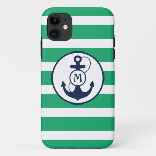 Coque Case-Mate Pour iPhone Monogramme nautique vert d'Ancre