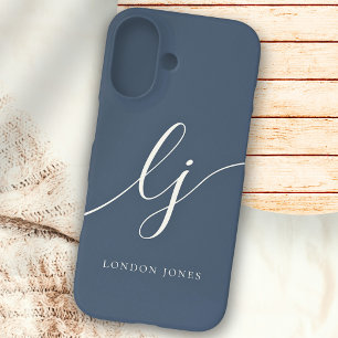 Coque Pour iPhone 16 Monogramme Neutre Moderne Minimaliste Style Marine