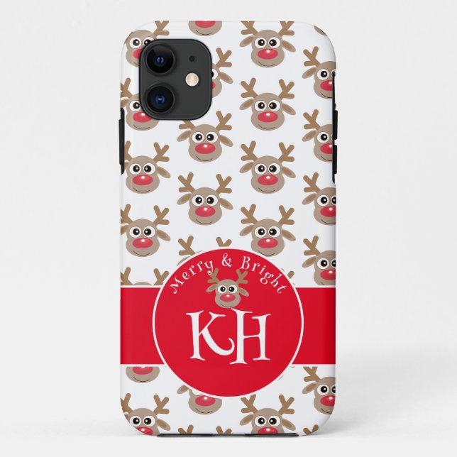Coques Case-Mate iPhone Monogramme Noël Blanc rouge mignonne Motif Reindee (Dos)