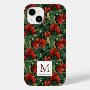 Coque Case-Mate iPhone Monogramme Noël Vert Rouge Art Nouveau