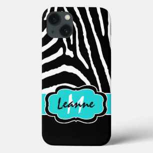 Coques Pour iPhone Monogramme noir, Aqua Zebra Stripe iPad