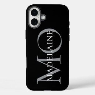 Coque Pour iPhone 16 Plus Monogramme noir blanc