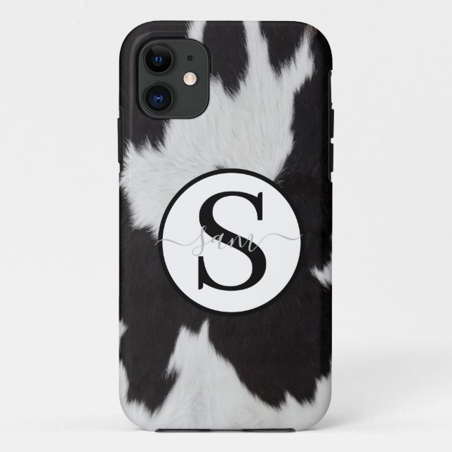 Coques Case-Mate iPhone Monogramme noir blanc de vache (Dos)