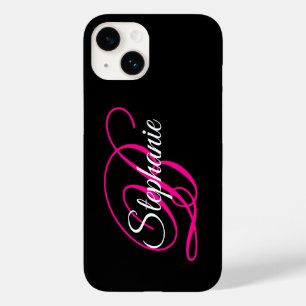 Coque Case-Mate iPhone Monogramme noir blanc et rose chaud