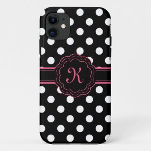 Coque Case-Mate iPhone Monogramme noir blanc Pois rose