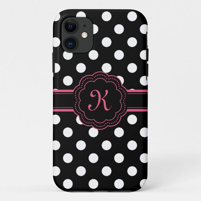 Coques Case-Mate iPhone Monogramme noir blanc Pois rose (Dos)