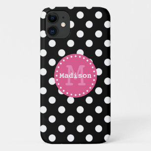 Case-Mate iPhone Case Monogramme noir blanc Pois rose