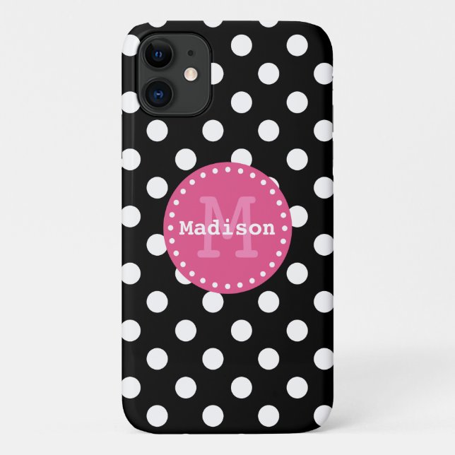 Coques Case-Mate iPhone Monogramme noir blanc Pois rose (Dos)