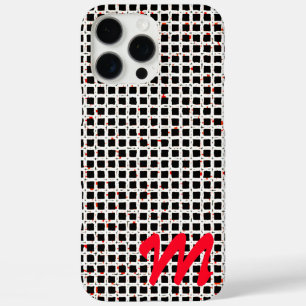 Coques iPhone 16 Pro Max Monogramme Noir Blanc Rouge Motif personnalisable