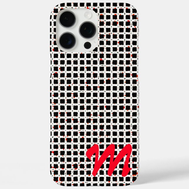 Coques Case-Mate iPhone Monogramme Noir Blanc Rouge Motif personnalisable (Verso)