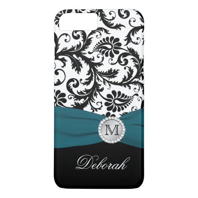 Coques Case-Mate iPhone Monogramme noir, blanc, Turquoise Damask iPhone 7  (Dos)