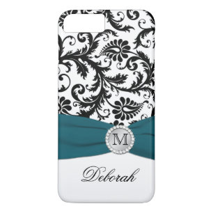 Coque Case-Mate Pour iPhone Monogramme noir, blanc, Turquoise Damask iPhone 7