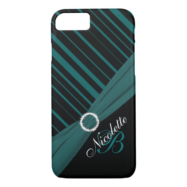 Coques Case-Mate iPhone Monogramme noir blanc Turquoise rayé iPhone 7 Coqu (Dos)