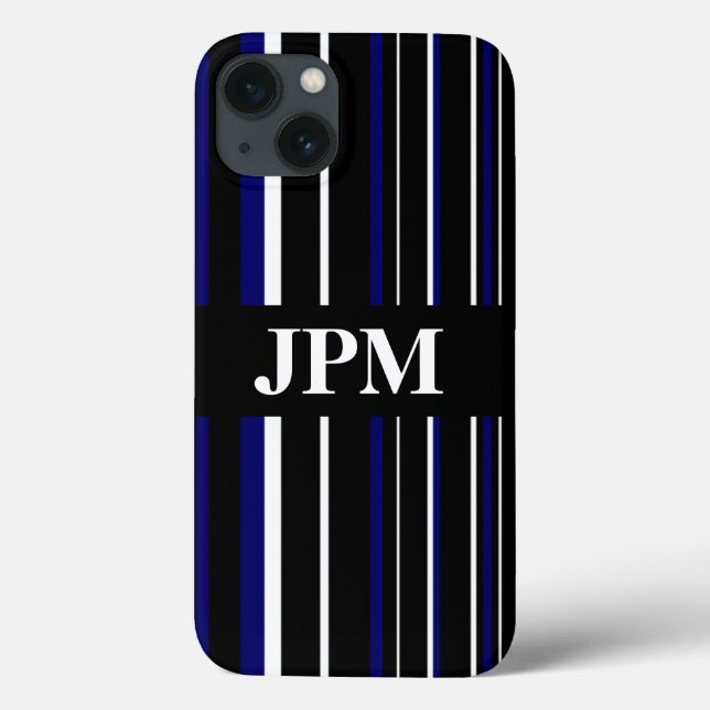Coques Case-Mate iPhone Monogramme noir, bleu marine, rayure de code-barre (Verso)