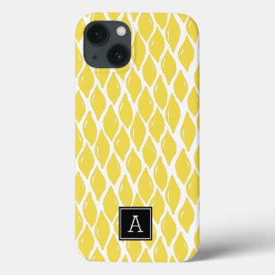 Coques Pour iPhone Monogramme noir citron jaune préppant personnalisé