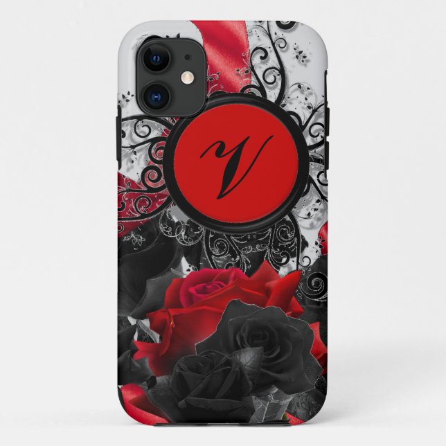 Coques Case-Mate iPhone Monogramme noir de coutume de roses (Dos)