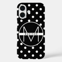 Monogramme | Noir et blanc Chic Polka Motif point