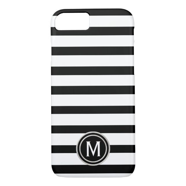 Coques Case-Mate iPhone Monogramme noir et blanc de rayure (Dos)
